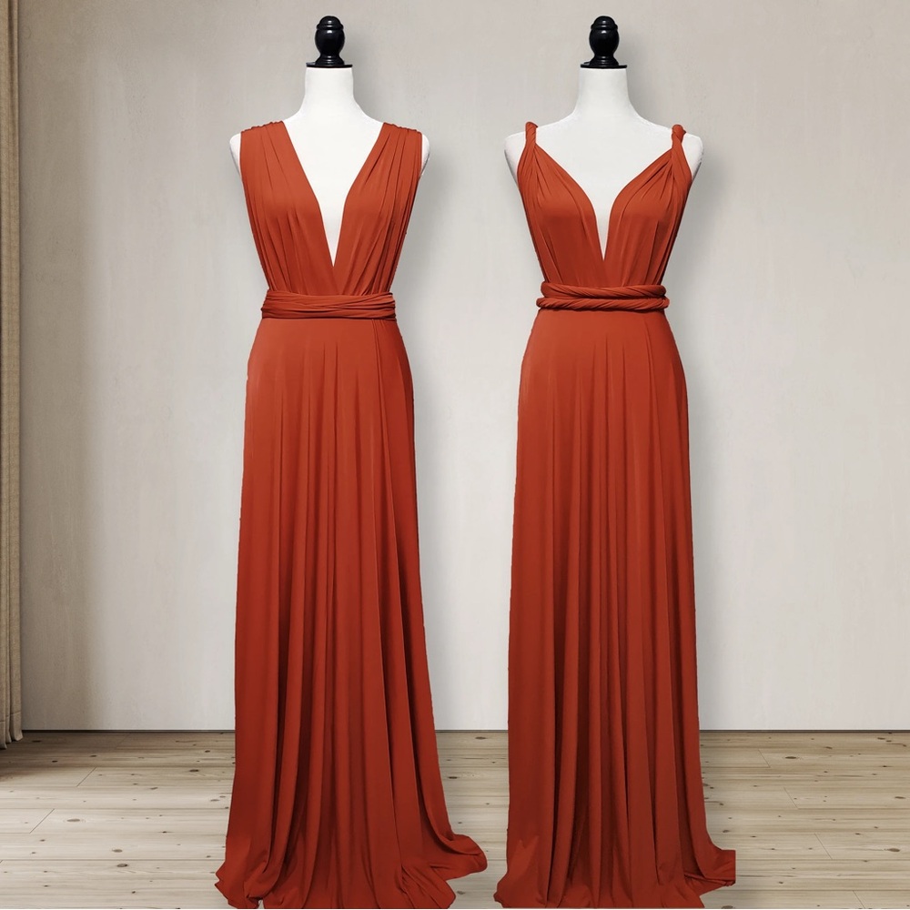 Rust Convertible V-Neck Maxi Dress for Women